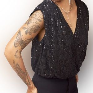 Party Ready Black Sleeveless Backless Black Sequins Top by She+Sky